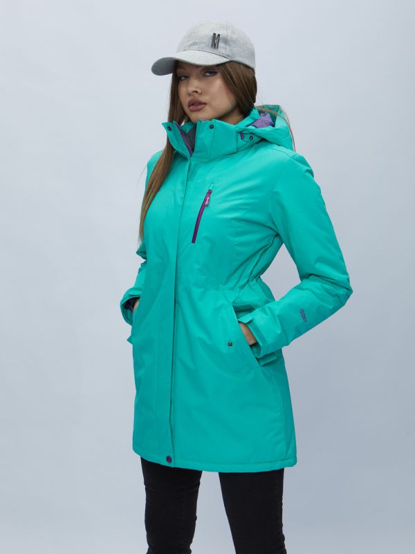 Turquoise hooded parka for women 551706Br